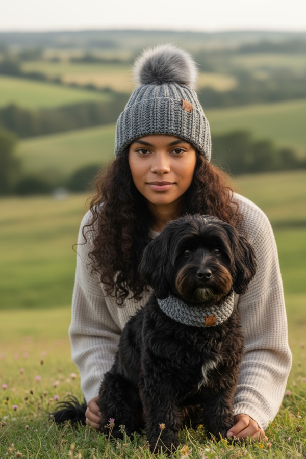 Grey Hat Human with dog Alpine Howl